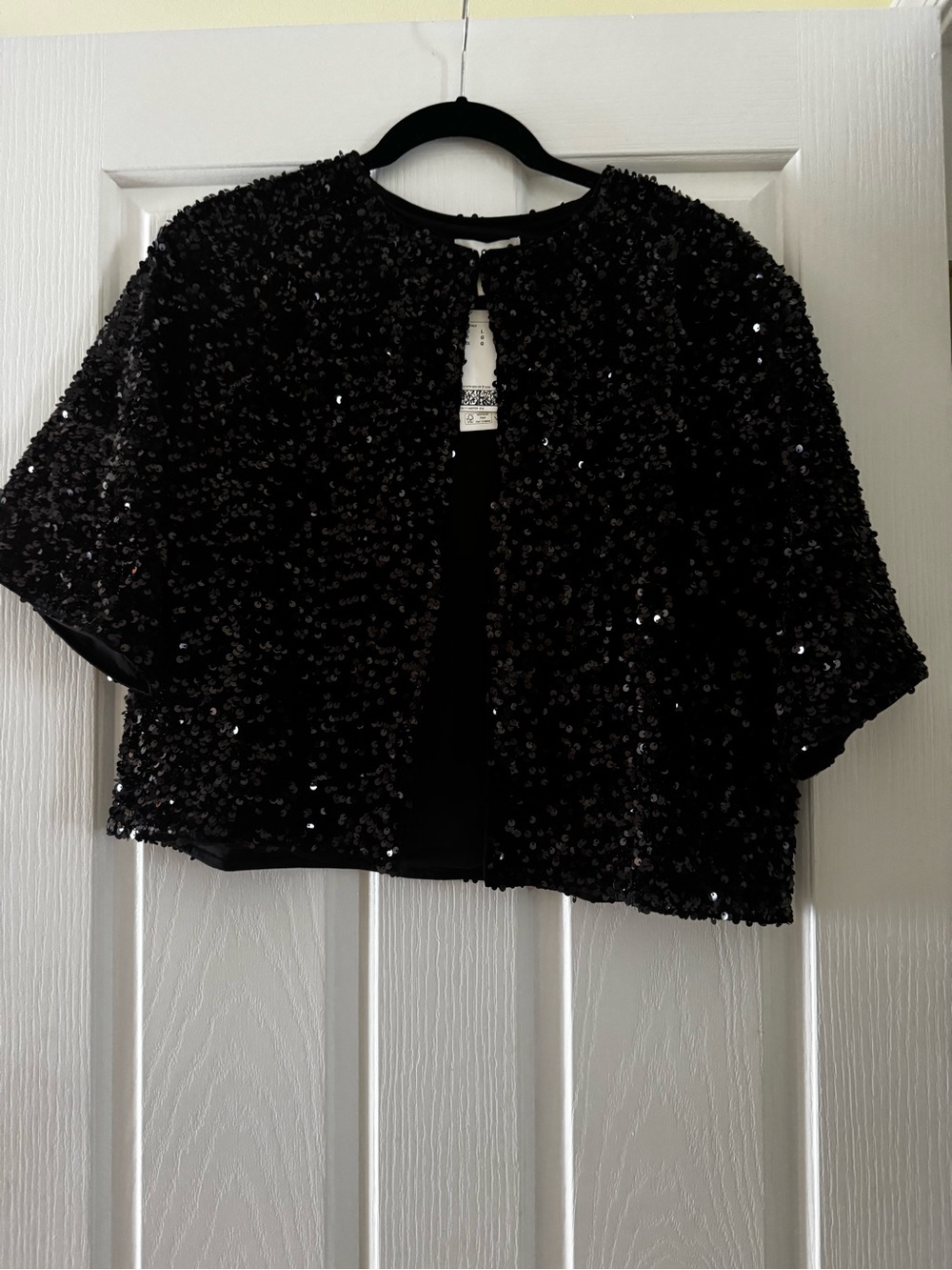 H&M Black Sequin Cropped Cape Jacket